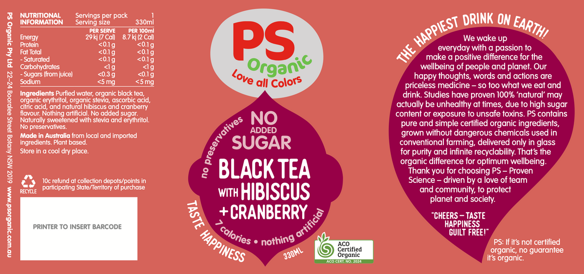 PS organic black tea and hibiscus nutriton