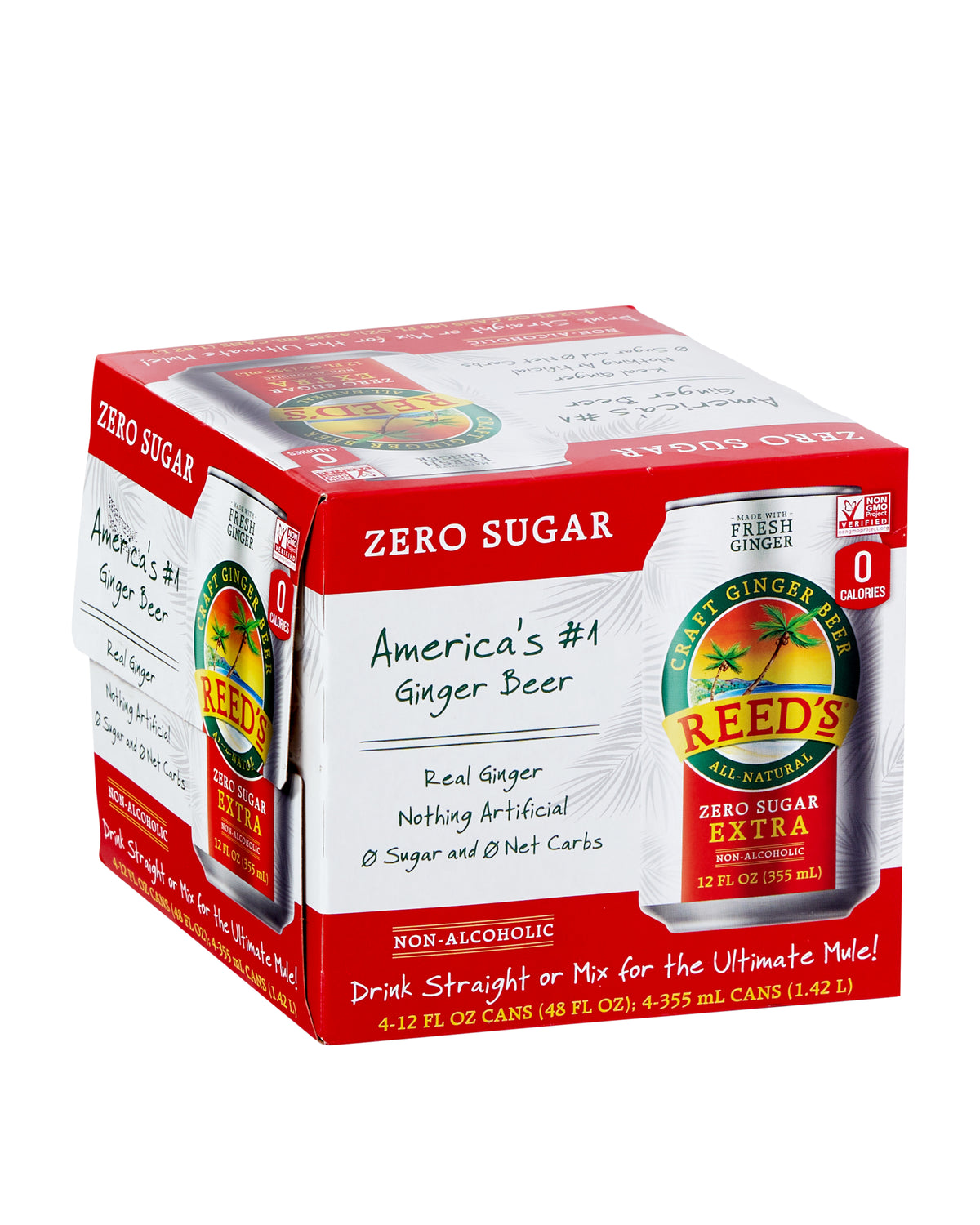 Reed's Zero Sugar Extra Ginger Beer 4 pack